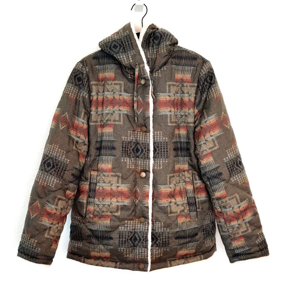Pendleton Womens Aztec Jacket Sz S Sherpa Fleece Western Snap Up Chore Barn Cozy - Picture 1 of 16